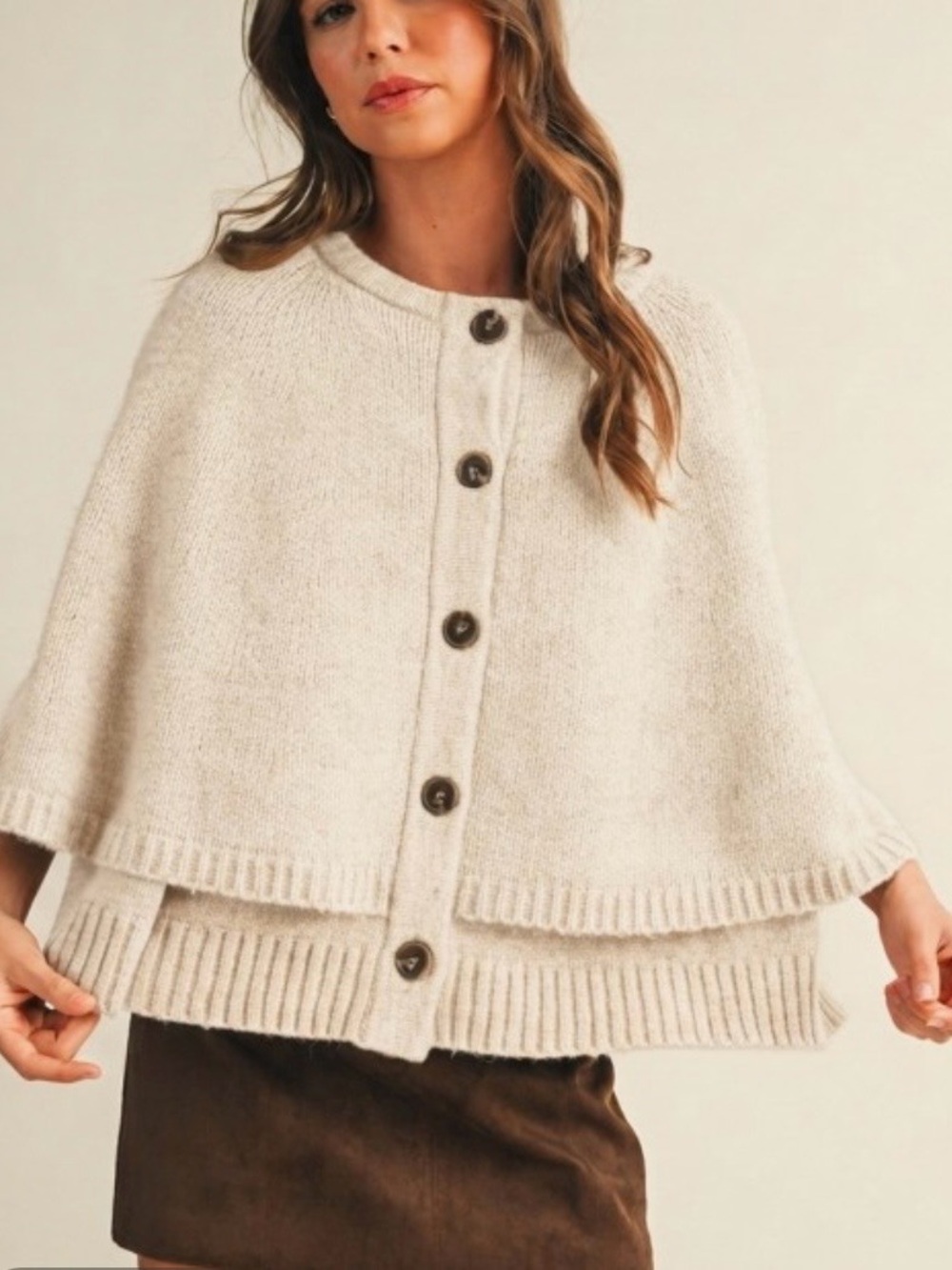 Mustard Seed Cozy Cream Button-Front Cape Sweater